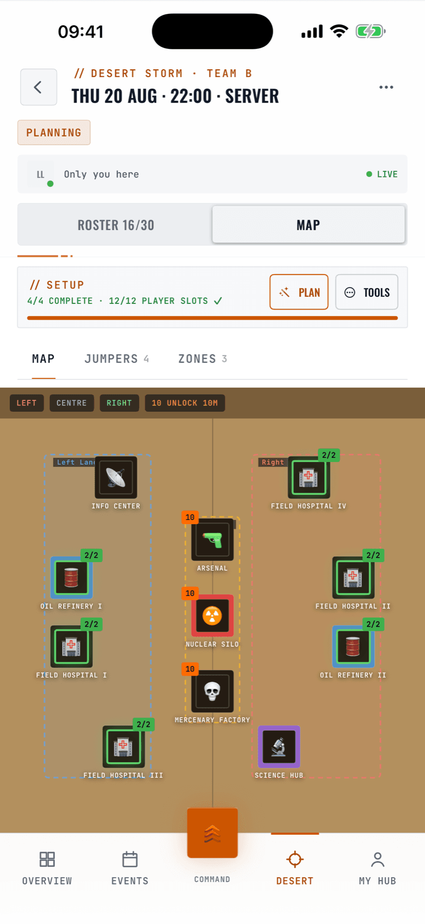 Last Command iPhone natiu Desert Storm planificador de camp de batalla